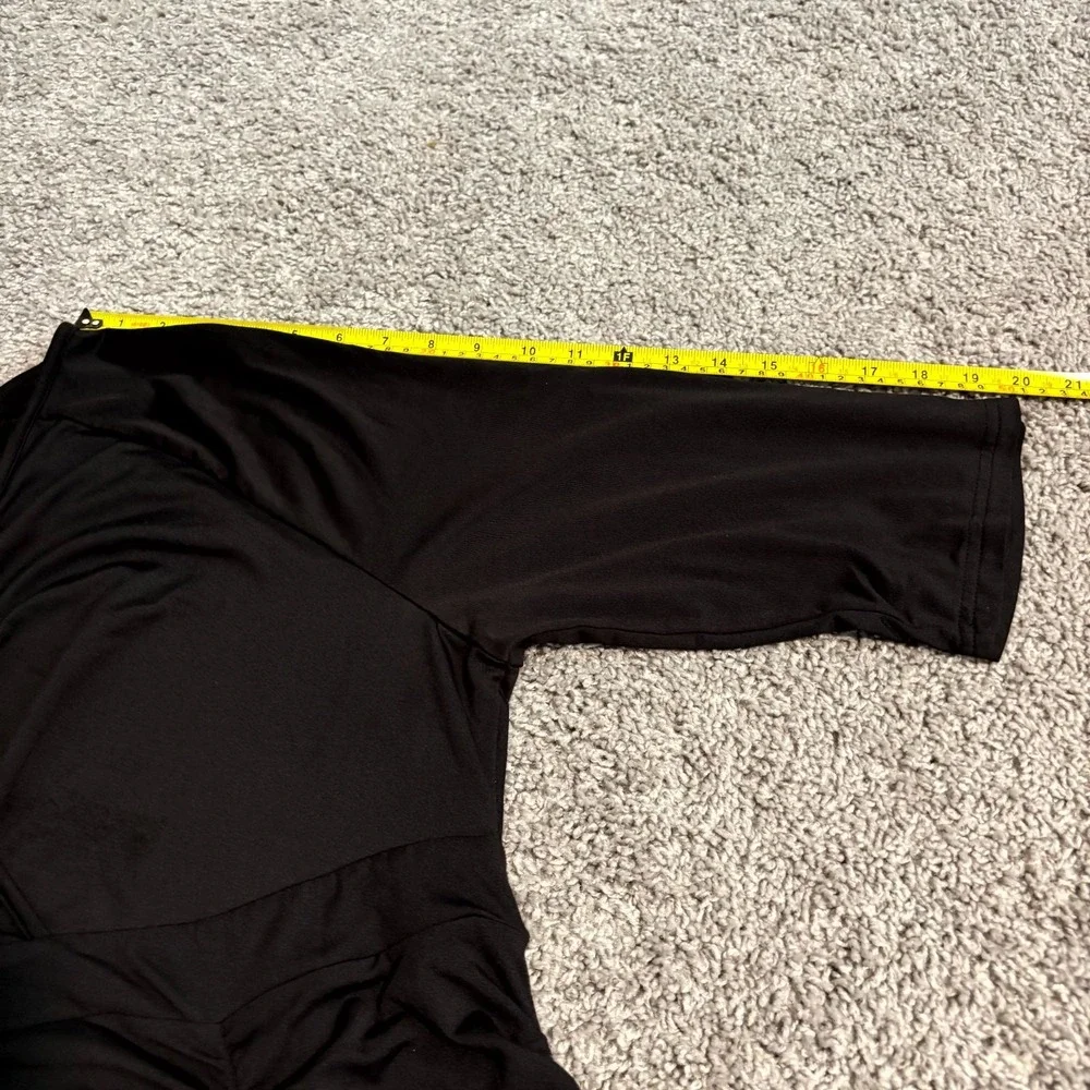 Poseshe Womens 3XL Black Ruched Bodycon Dress V Neck Stretch Midi Plus Size - Picture 8 of 9